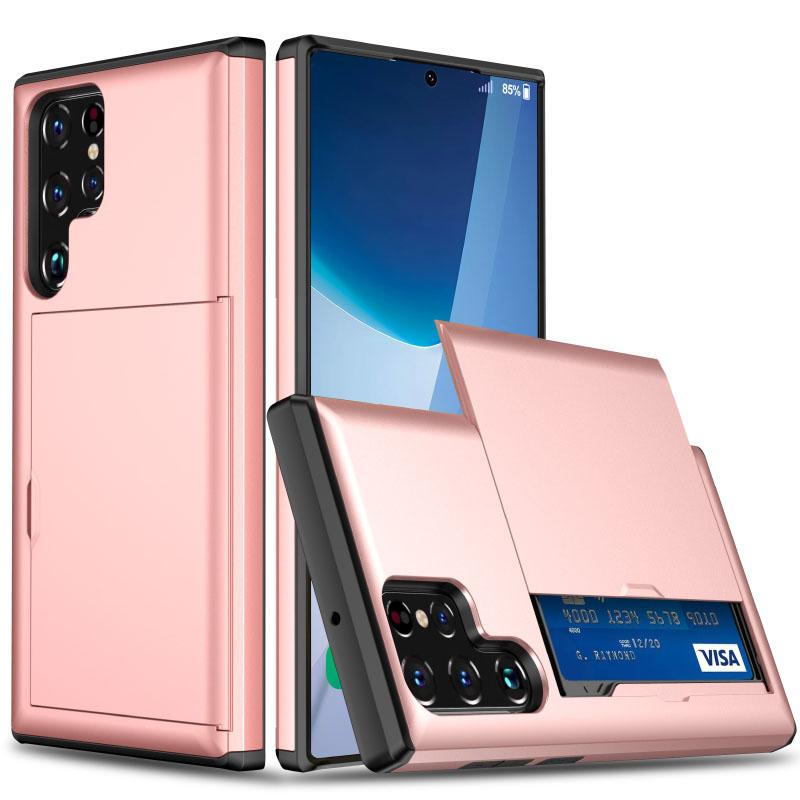New Push Pull Wallet Card Slot Solid Color Phone Case For Samsung S25 Ultra S23 S20 S21 S22 S24 Ultra Plus FE Note 20 Ultra A55