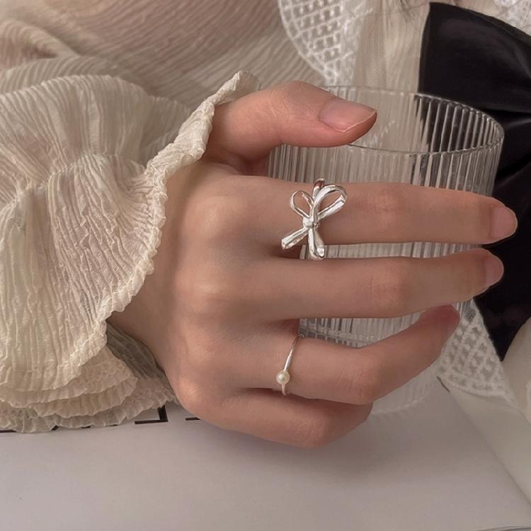 Set di Anelli Delicati a Fiocco con Anelli Aperti Rotondi Chic Accessorio Grazioso