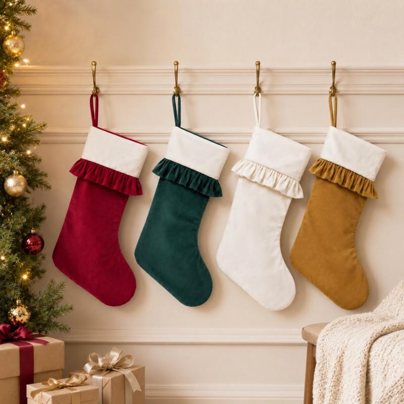 Large Christmas Stocking Thick Plush Cuff Candy Gift Bag Fireplace Hanging Decor