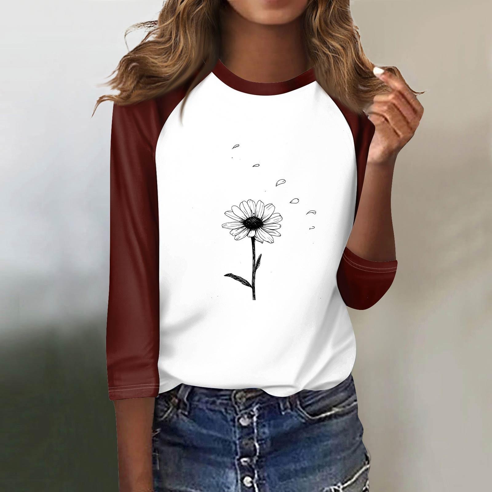 

Женская модная повседневная футболка с круглым вырезом, рукавами семь, на пуговицах с принтом XL