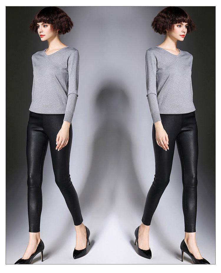 Women's High-Waist Slimming Lambskin Leather Pants: Sexy, Hip-Hugging, Casual, Long, and High Elasticity