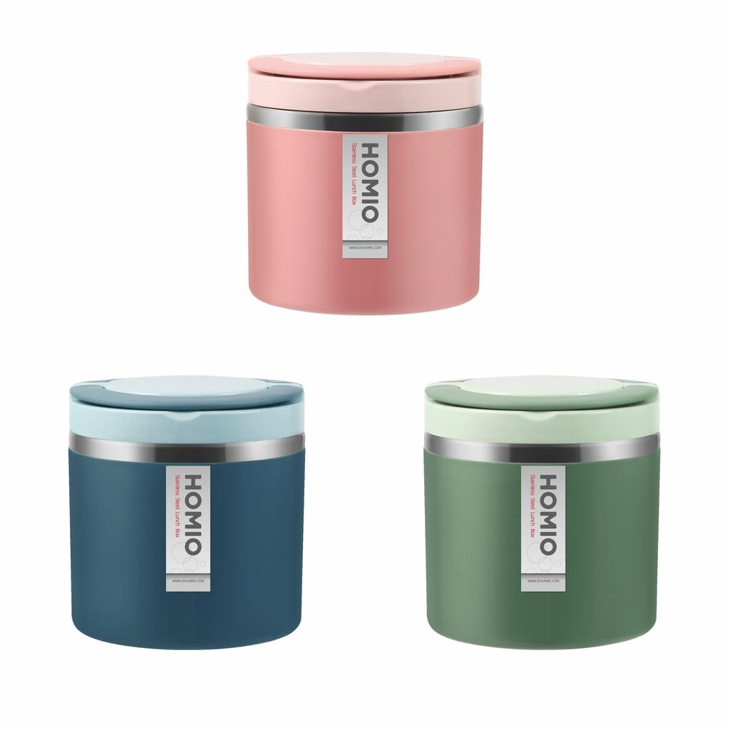 Stainless Steel Insulated Lunch Box for Students Adults Round Bento Food Container with Handle Portable Leak-Proof