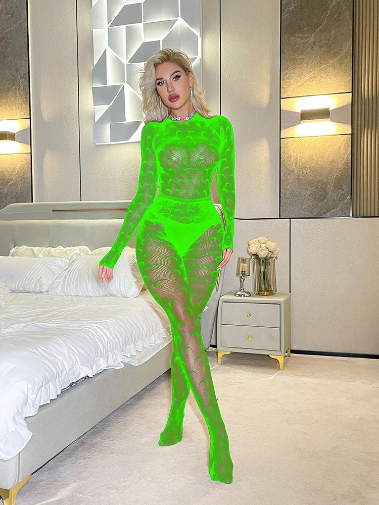 Long Sleeve Transparent Hollow Sexy Mesh Socks Sexy Underwear Pajamas Women's Stockings Tights Mesh onesie w5