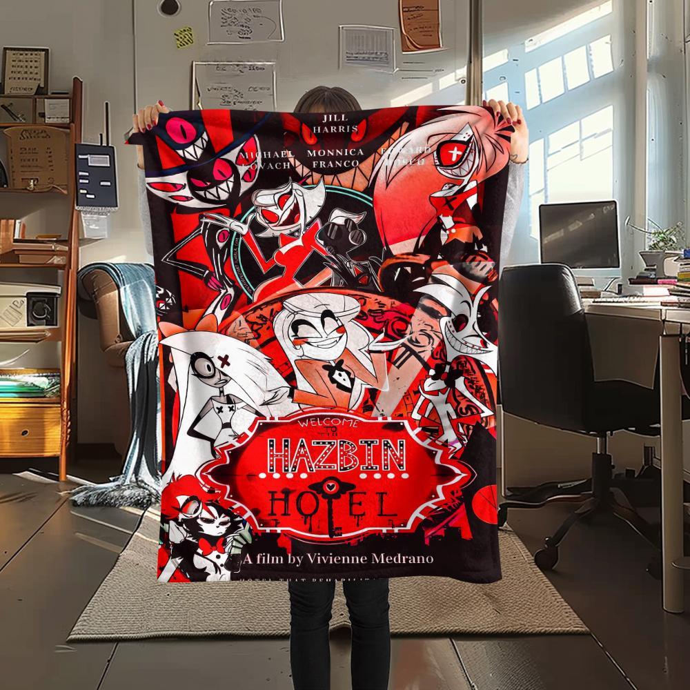 1Pc Hazbin Hotel Print Flannel Blanket, High Quality Comfortable for All Seasons, Home Decor, Warmth and Comfort, Perfect for Christmas Gifts