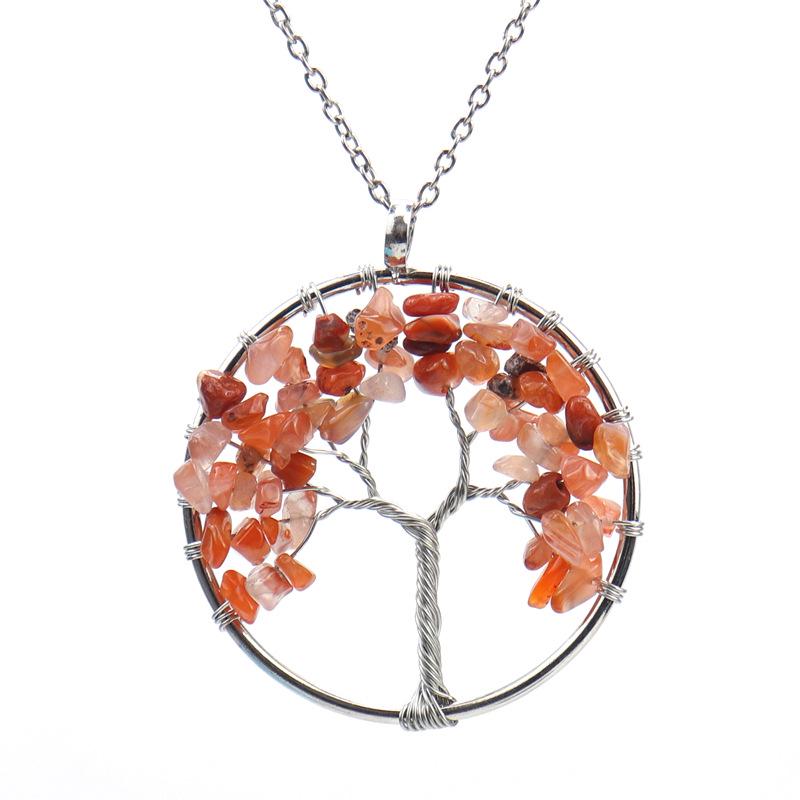 Seven-Color Natural Stone Crystal Tree of Life Necklace N58