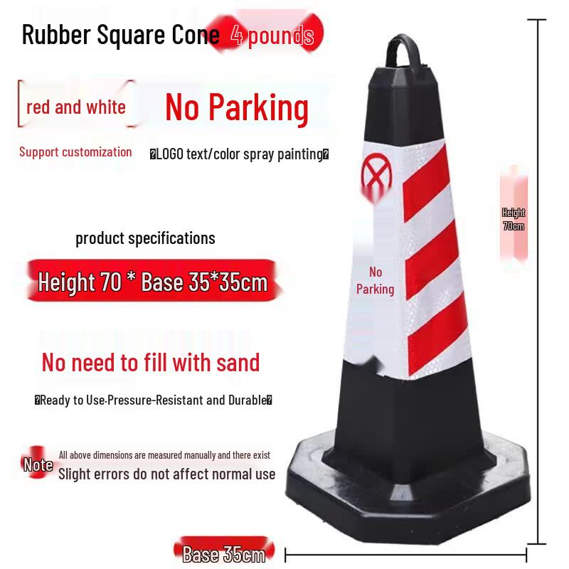 Reflective Rubber Square Traffic Cone 70CM Height, 4 Jin