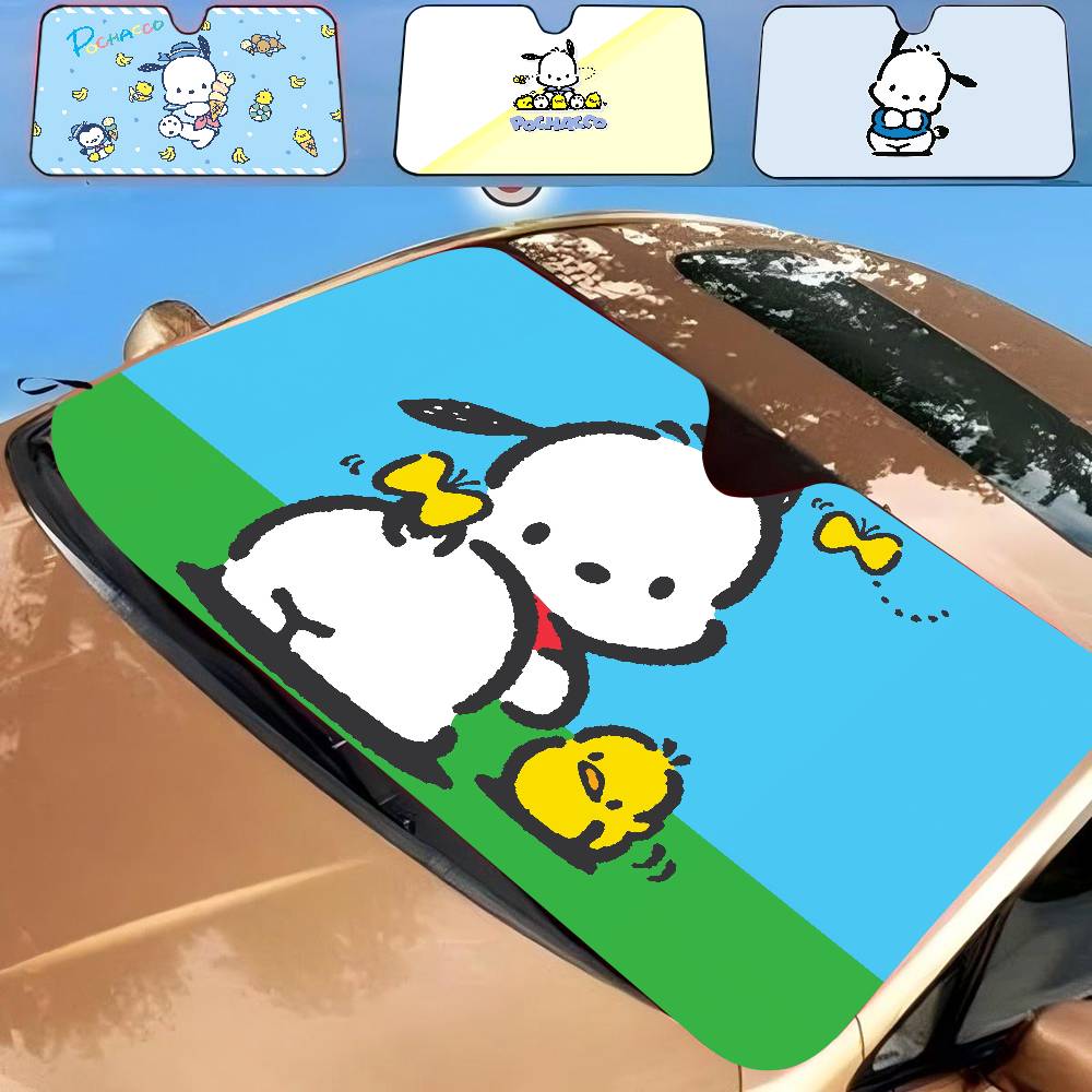 Cute Cartoon Puppy P-Pochacco Windshield Sunshade Anime Cute Car Front Windshield 70x130cm Sun Visor Heat Reflector