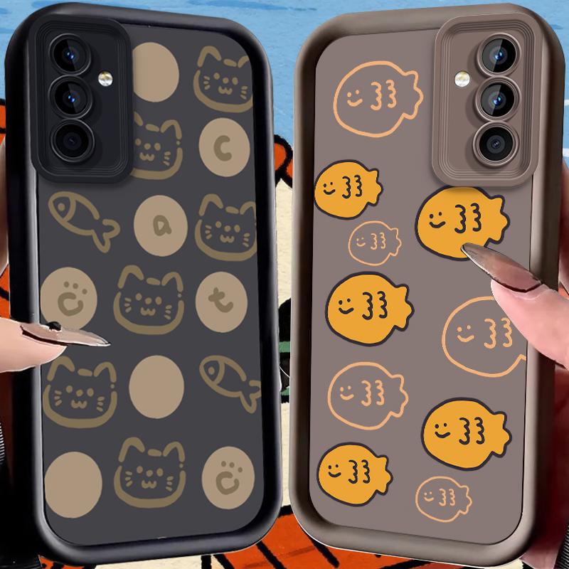 Beige Cat Fish Pattern Case for Samsung Galaxy S25 Ultra Plus S24 S23 S22 S21 S20 FE A73 A72 A71 A56 A55 A54 5G A52 A51 4G Cover