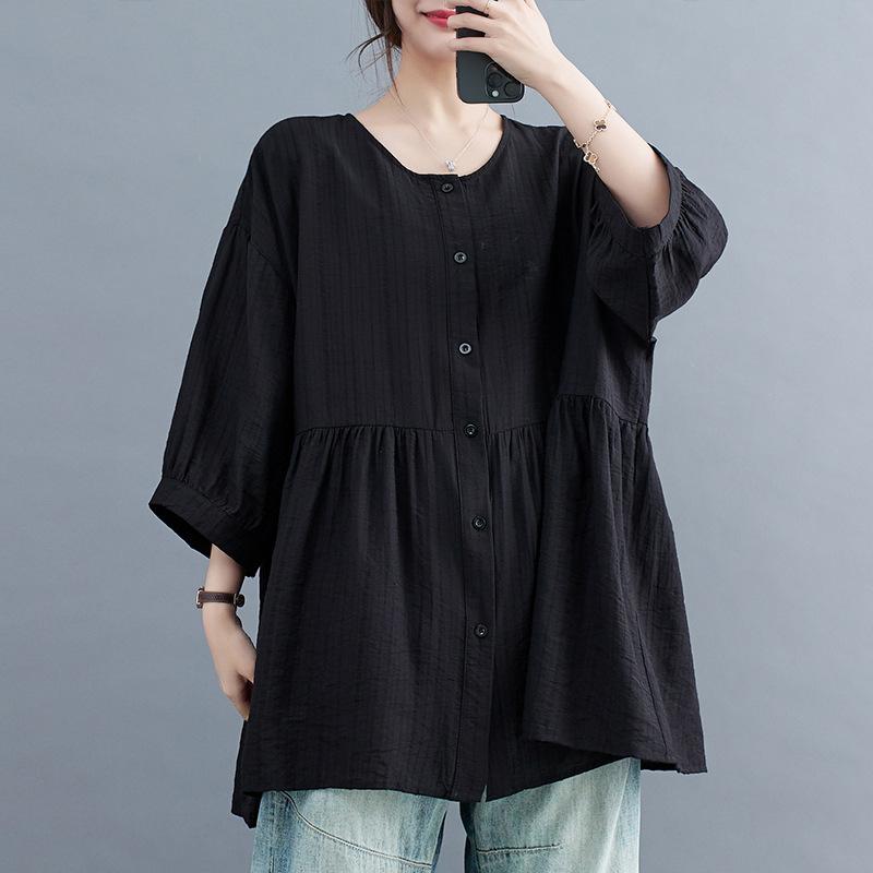 Johnature Summer Thin Simple Solid Color Women Tops Casual O-neck Loose Irregular Short Sleeve All Match Shirts