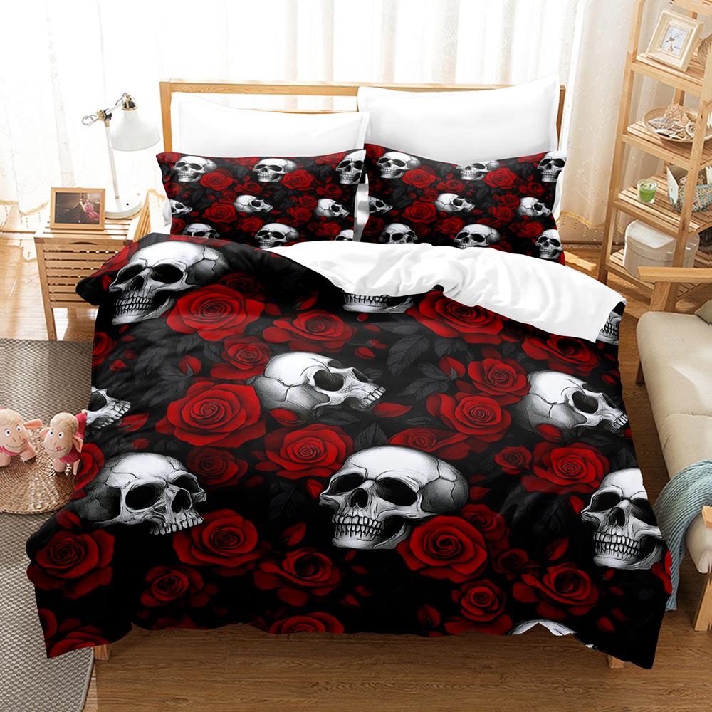 Comforter Happy Halloween Bedding Set 3D Digital Printing Skull Comforter Set (No Core) Halloween Decor Comforter (quilt)-EU Single(135*200cm)3pcs