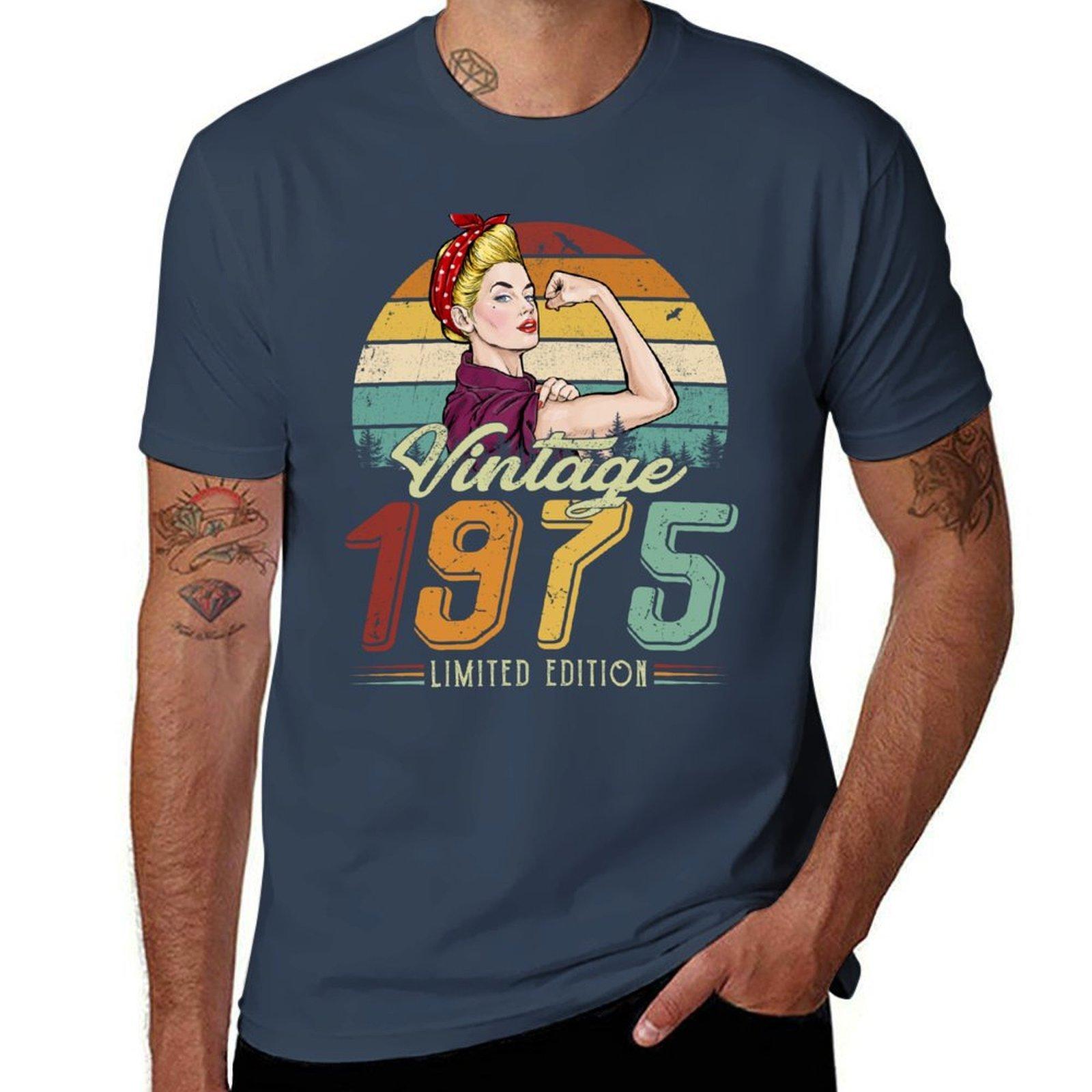 Женская винтажная футболка 1975 года, ограниченная серия, мужские футболки с принтом, мужские футболки, хлопковая мягкая футболка S