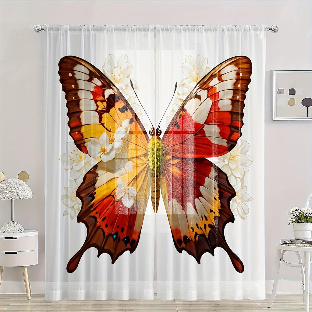 Glam Style Semi-Sheer Curtain 2Panels Rod Pocket Hanging Twill Weave Polyester Curtains for Bedroom Kitchen Floor Window Blinds