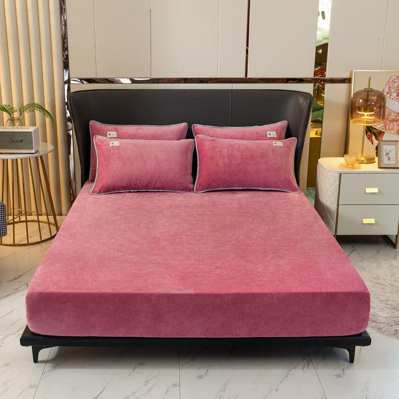 Warm Plush Fitted Sheet Elastic Mattress Cover Velvet Bed Cover Full Set Winter Soft Family Double Bed Bedding 120/150/180x200cm