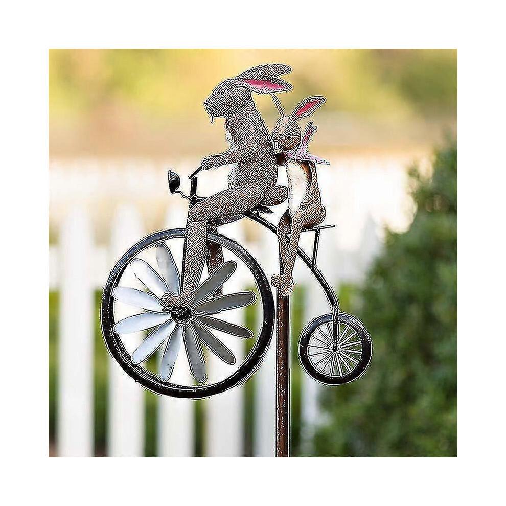 (Frog) Vintage Bicycle Metal Wind Spinner - Garden Yard Lawn Decoration