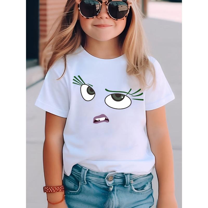 

European sizes Summer Fashion Short-Sleeve T-Shirt for Girls with Quirky Expression Patterns, a Casual And Versatile Top 98cm белый