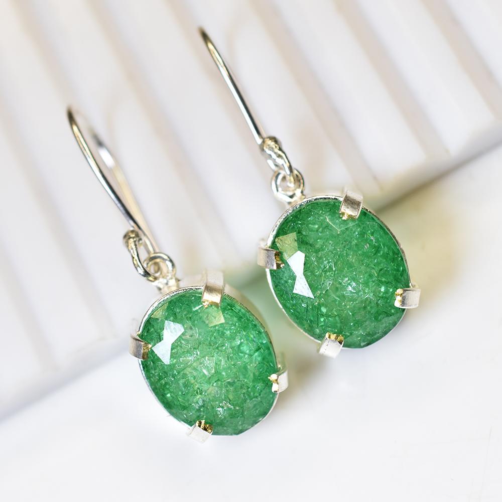 Colombian Natural Green Emerald 51 Ct Oval CERTIFIED 925 Sterling Silver Earring MY.ER-38-NS