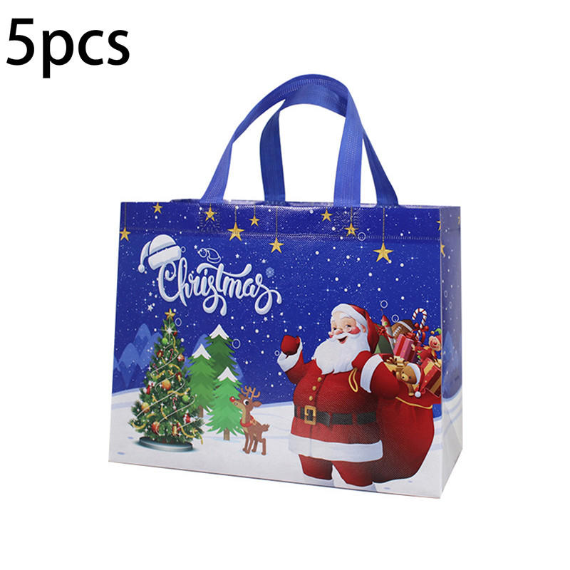 5pcs Print Handbag Christmas Gift Bag Foldable Shopping Bag Beach Bag Folding Storage Bag Cartoon Non Woven Bag Large Capacity