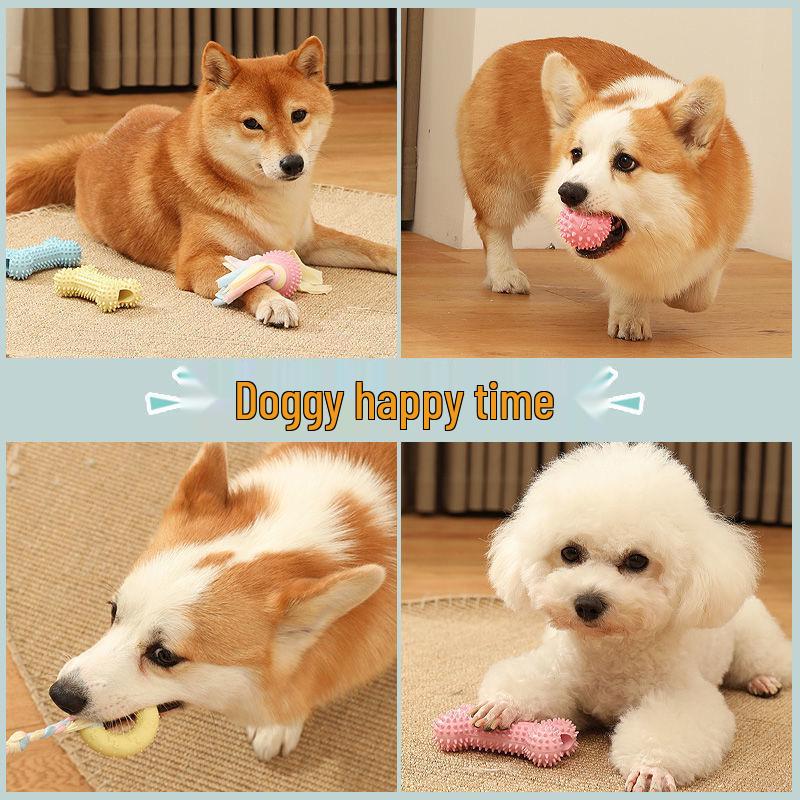 Durable TPR Teething Dog Toys for Golden Retrievers and Corgis - Bite-Resistant Cleaning Sticks and Balls