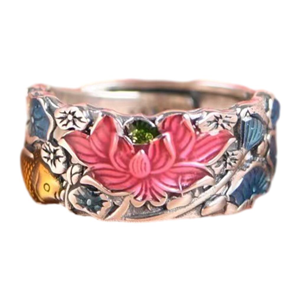 

Creative Lotus Flower Adjustable Rings Unique Premium Adjustable Size Gift Choice Alloy Women Enamel Carp Lotus Ring