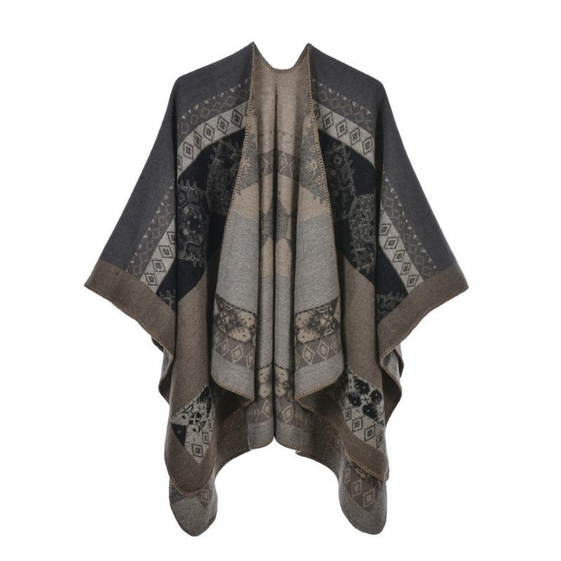 Women's Cape Shawl Autumn and Winter Retro Split Fork Warm Imitation Cashmere Scarf Cape