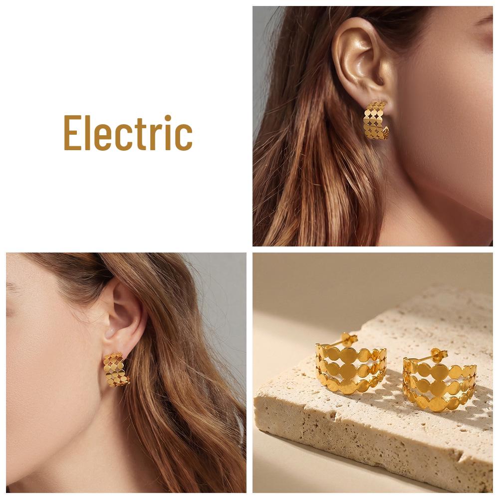 Elegant C-Shaped Hollow Round Stainless Steel Stud Earrings - Trendy, Versatile, and Unique High-End Ear Jewelry