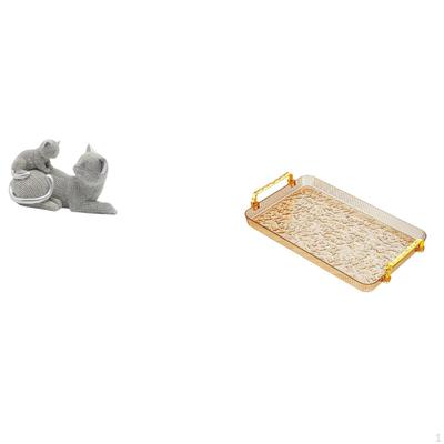 Cat Sculpture Tabletop Ornament Art Crafts Decorative Figurine Animal Statue Dessert Plate Coffee