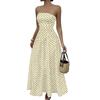 Women Off Shoulder Polka Dot A Line Dress Elegant Waist Slimming Midi Evening Gown Strapless Flowy Party Dress