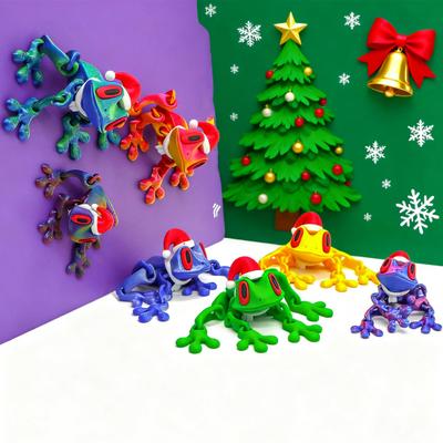 Christmas Hat Frog Refrigerator Magnet 3D Printed Movable Joints Frog Fidget Toy Articulated Animal Model Figurine Fridge Magnetic Frog Decoration