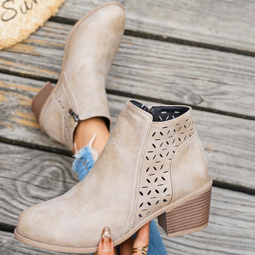 Damen Überweite Cutout Stiefeletten, Spitzschuh Niedriger Absatz Martin Boots, Europäischer Stil Winterschuhe für Damen