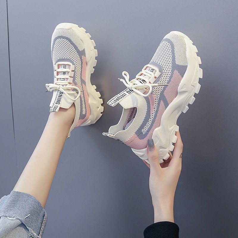 Spring and Summer New Sports Women's Shoes Breathable Soft-soled Casual Canvas Lightweight Running Thick-soled Dad Shoes