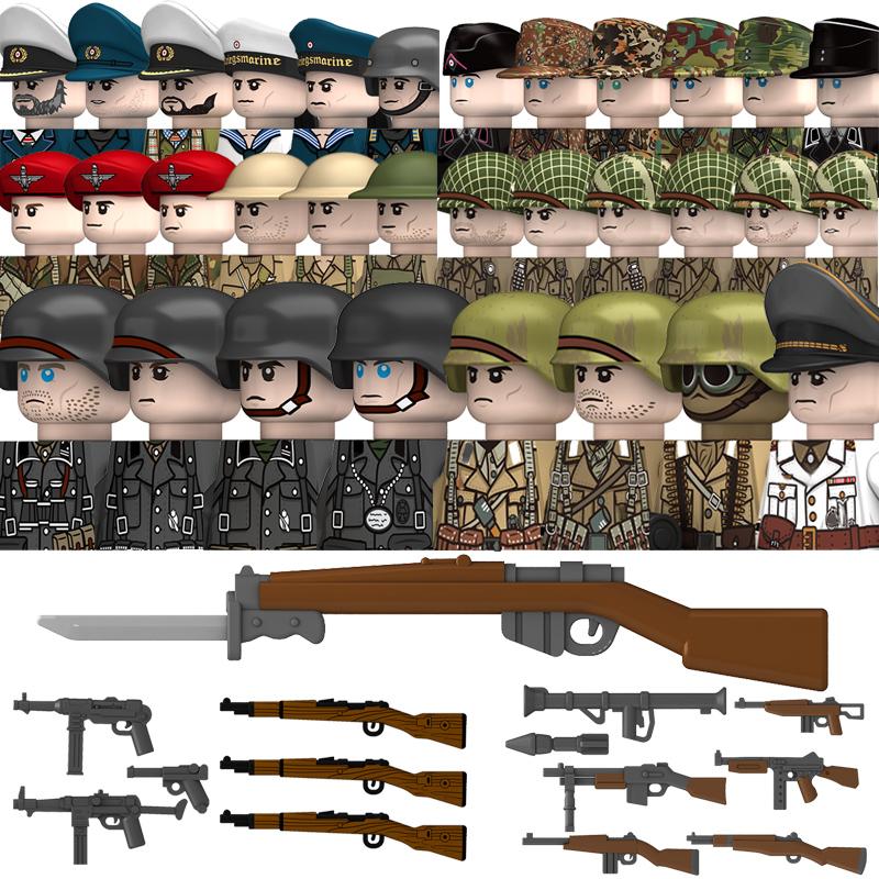 Ungiftige Militär-Zweiter Weltkrieg Deutsche Marine Panzer Truppen Bausteine USA 101. Großbritannien Sowjetunion Soldaten Infanterie Waffen Steine Spielzeug Kinder