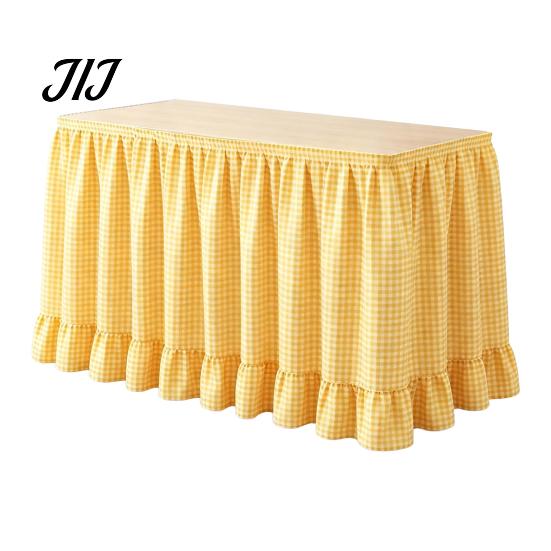 Conference Room Table Decoration 6Ft Gingham Skirt with Ruffled Edge, Checkered Teacher Desk Skirt, Pastoral Style Plaid Decor Hook And Loop Wrap for