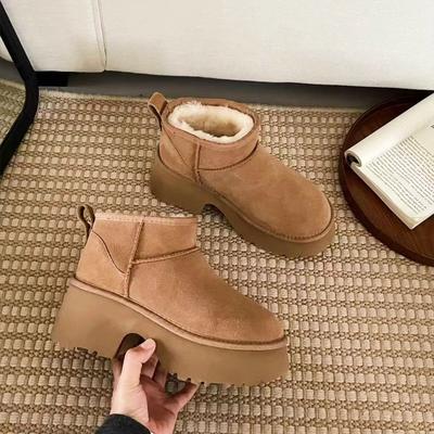 Moda 2025 Nuevas Botas de Invierno para Mujer Sirena Suela Gruesa Tacón Alto Botas de Nieve para Mujer Cuero Vacuno y Lana Integrado Zapatos de Algodón