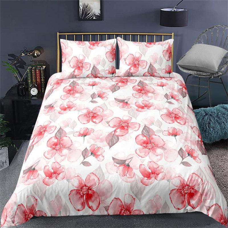 Vibrant Botanical Floral Duvet Cover Twin Size Lotus Flower Leaves Bedding Set Soft Tropical Palm Tree Quilt Cover Pillowcases