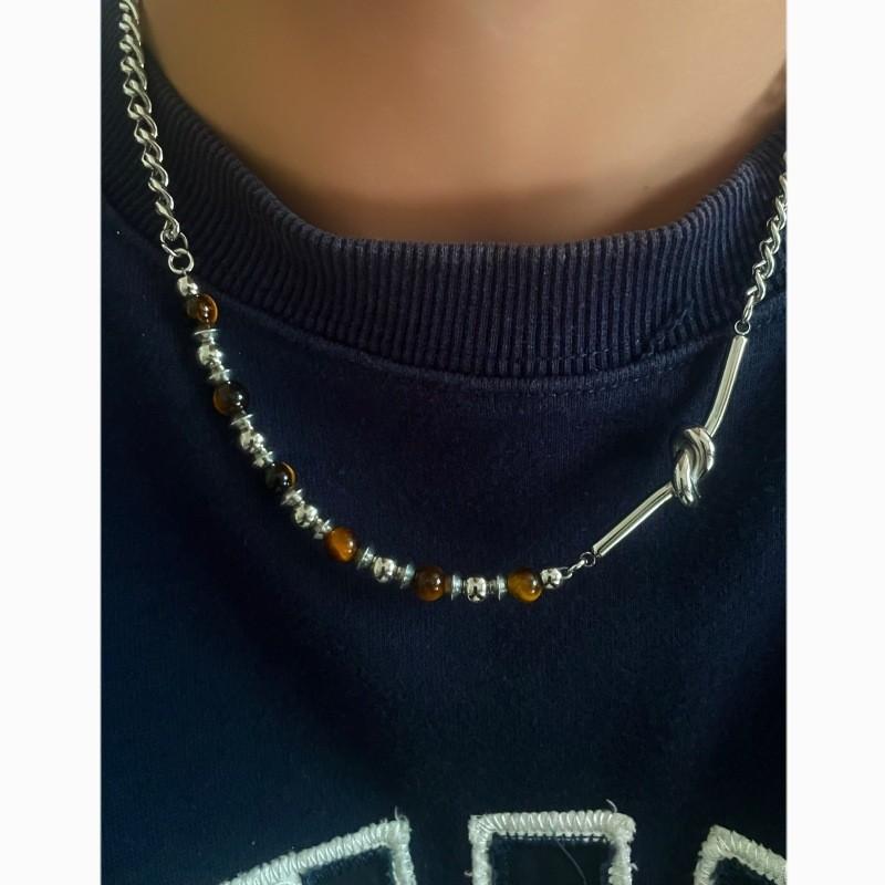 Trendy Tiger Eye Stone Necklace With Stainless Steel Lockbone Chain For Both Genders And Stylish Looks