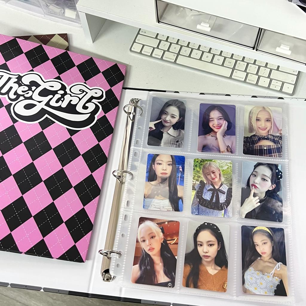 Álbum de Tarjetas A4 Vintage Americana Acolchado de Diamantes Carpeta de Fotos de 9 Compartimentos para Fotocards de Ídolos y Coleccionables K-pop Organizador de Scrapbooking
