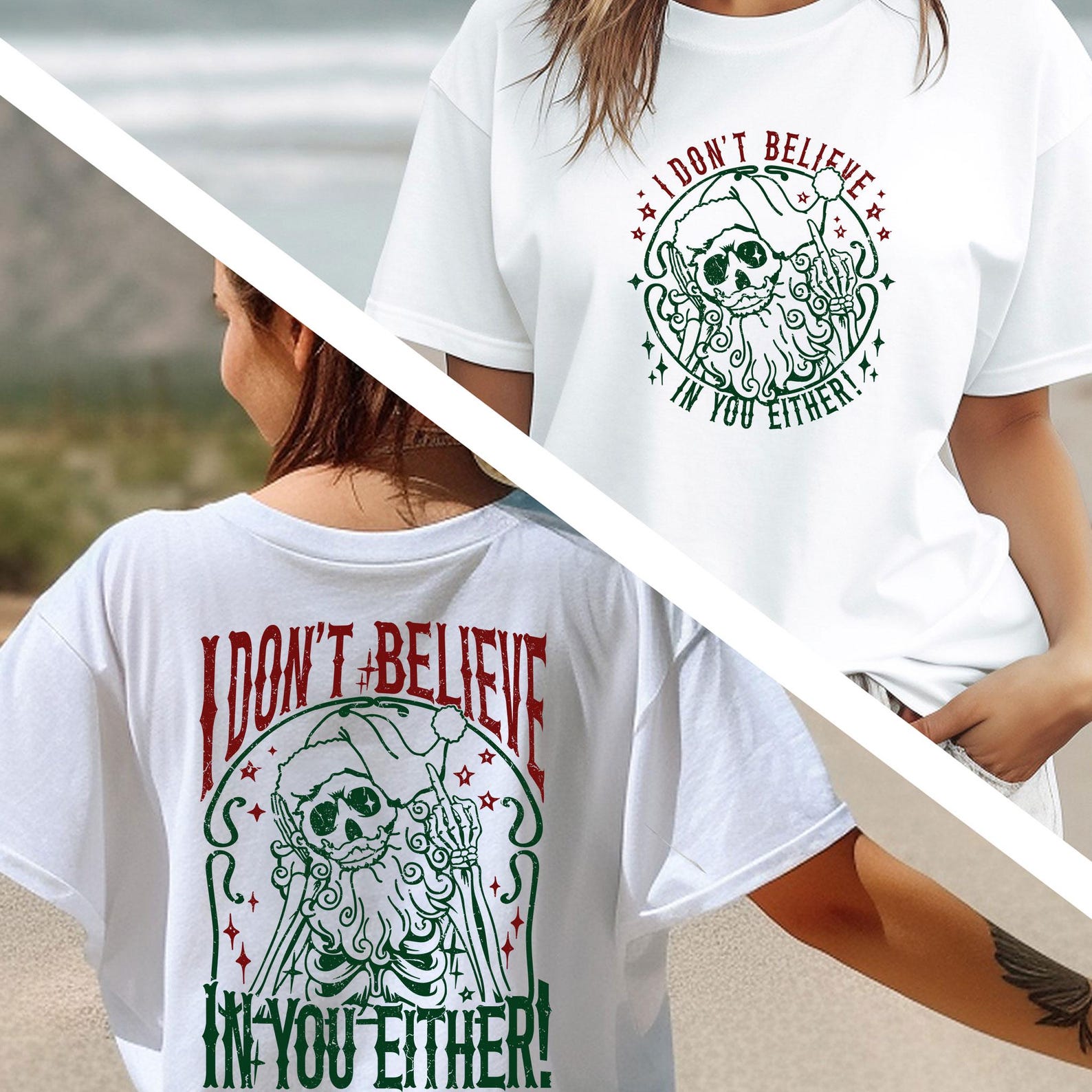 Funny Skeleton Santa Shirt, Santa Believe Tshirt, I Don t Believe In You Either, Retro Christmas Shirt, Funny Christmas Shirt, New Year Gift S
