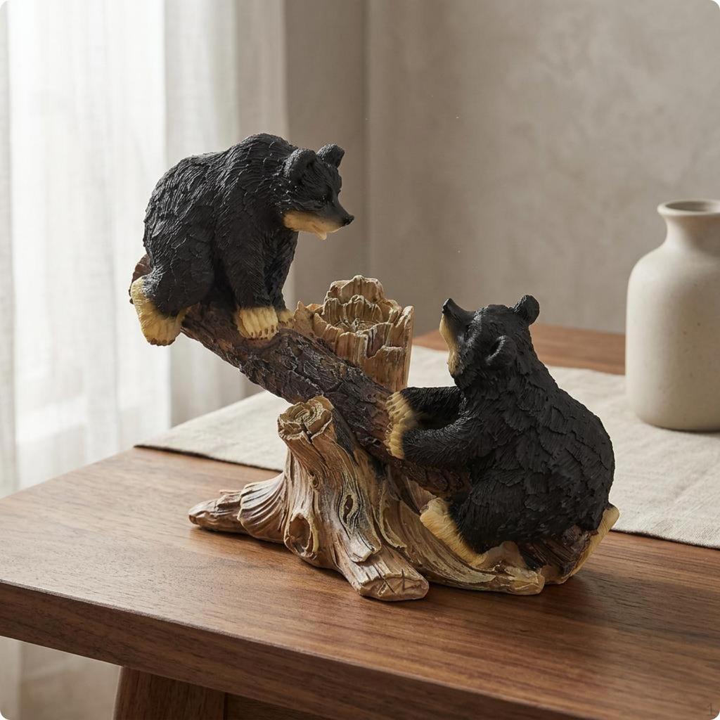 Resin Wildlife Figure Sculpture Painted Details Bear Figurine Freestanding Home