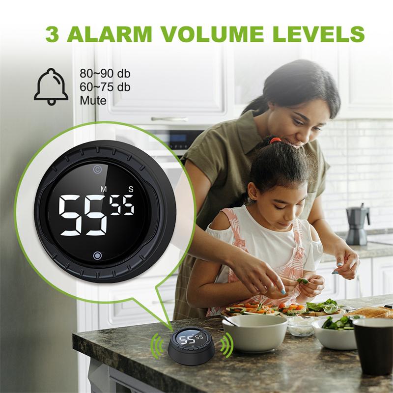 Smart LED Digital Dreh-Einstell-Timer Küche Lebensmittel Kochen Magnetischer Countdown Klassenzimmer Hausaufgaben Fitness Stoppuhr Wecker