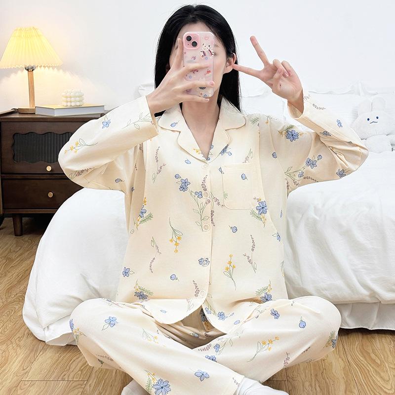 A-Type Cotton Nursing Pajamas: Loose-Fit Postpartum & Maternity Set for Spring/Summer.