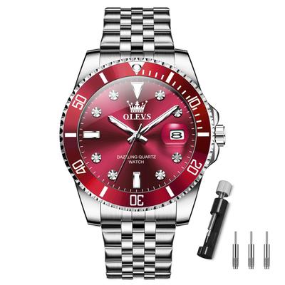 Rot Beliebt Wasserdicht Silber Olevs Uhr Business Analog Quarz Uhr Stilvoll Edelstahl Uhr Datum Einfach Großes Zifferblatt Uhr Modeuhr