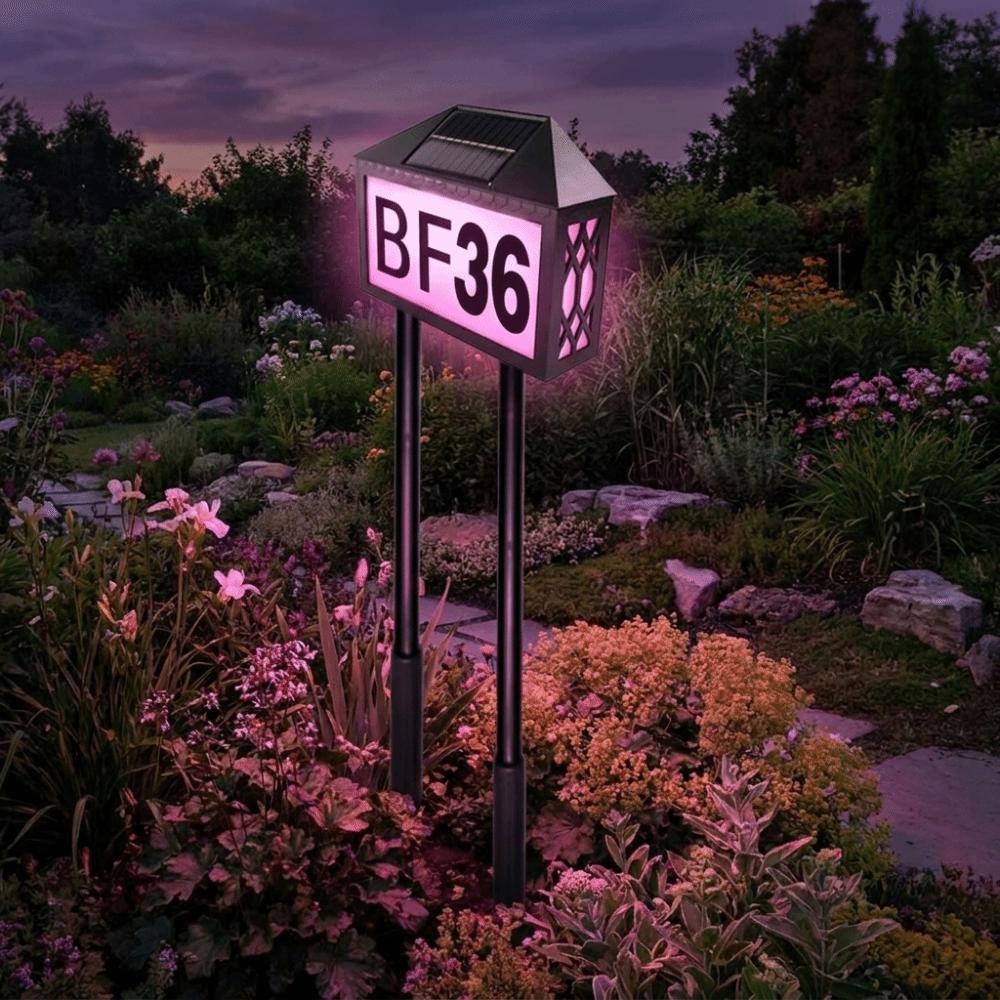 Dual Use Installation Solar LED Address Number Light Stake In-Ground Wall Mount Color Changing LED Lighting Automatic Charging