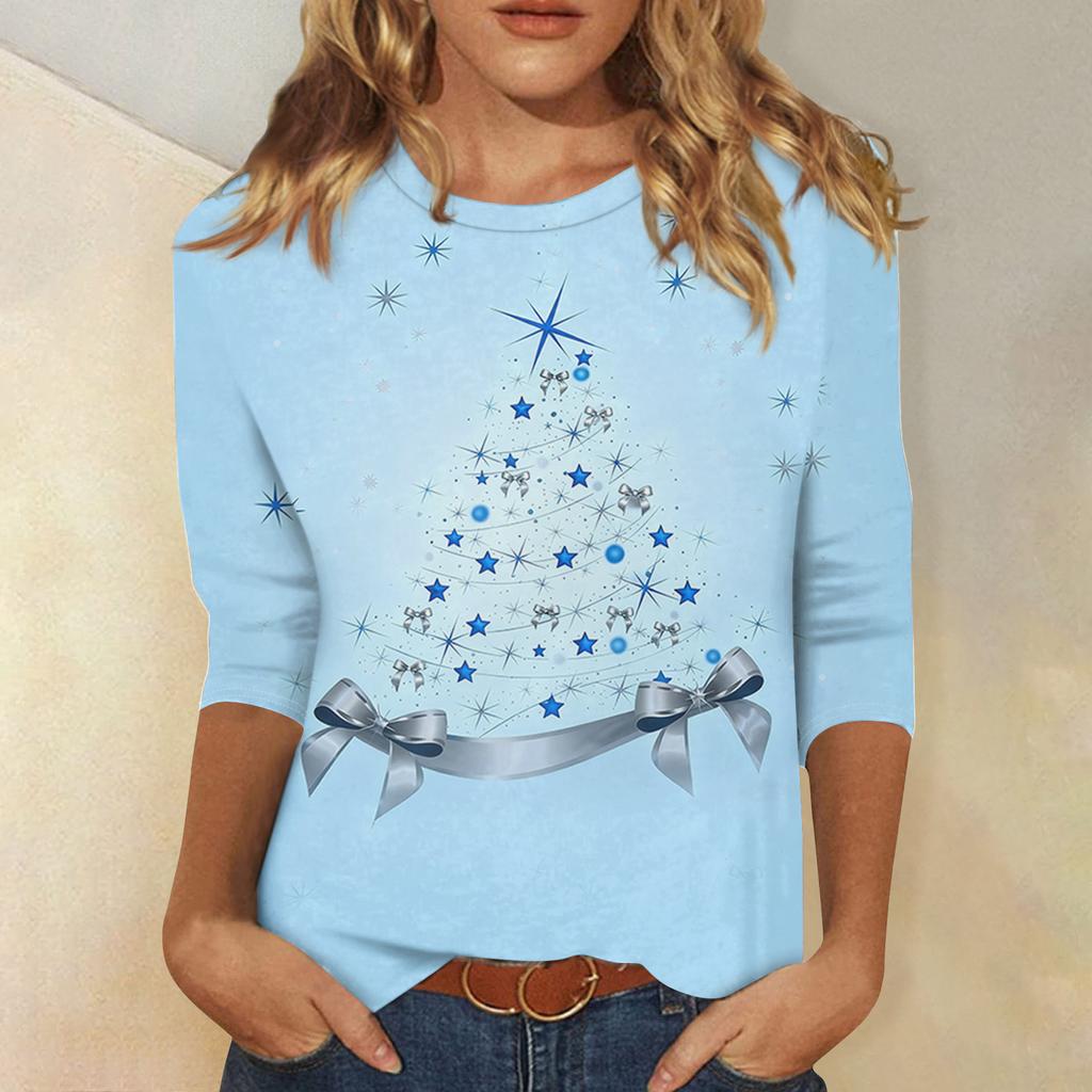 Dames Losse Comfortabele Casual Mode V-Hals Kerstprint Lange Mouw Hoodie