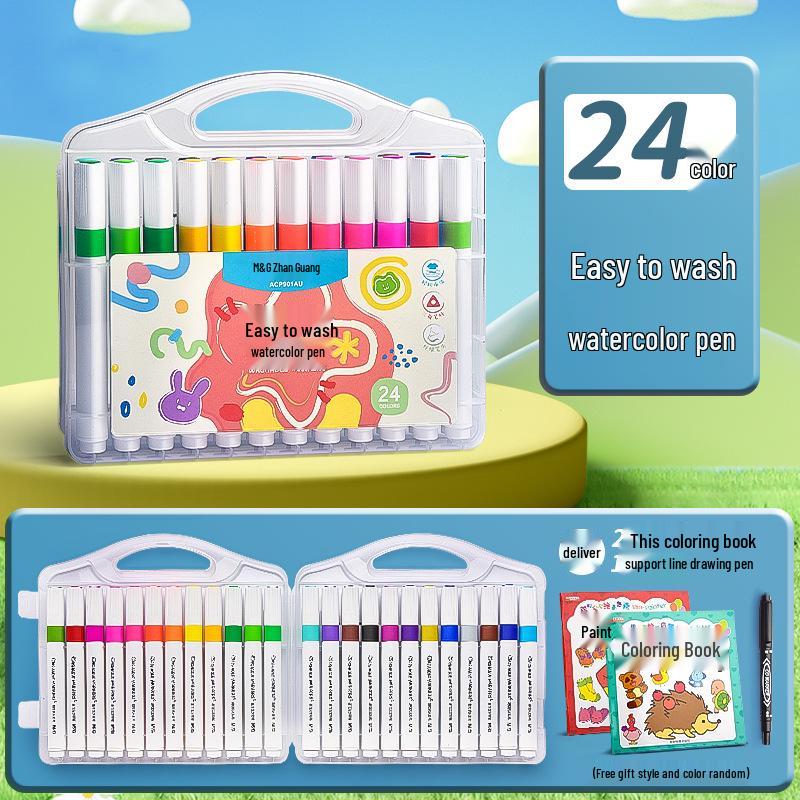 24-Color Washable Triangular Watercolor Pen Set for Kids