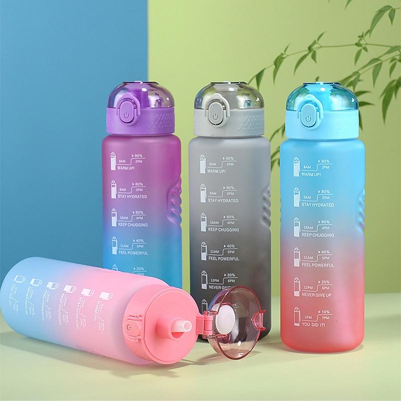 1L Water Bottle Gradient Color Motivational Sports Water Bottle with Time Marker Leak-proof Cup for Office, Gym, Outdoor