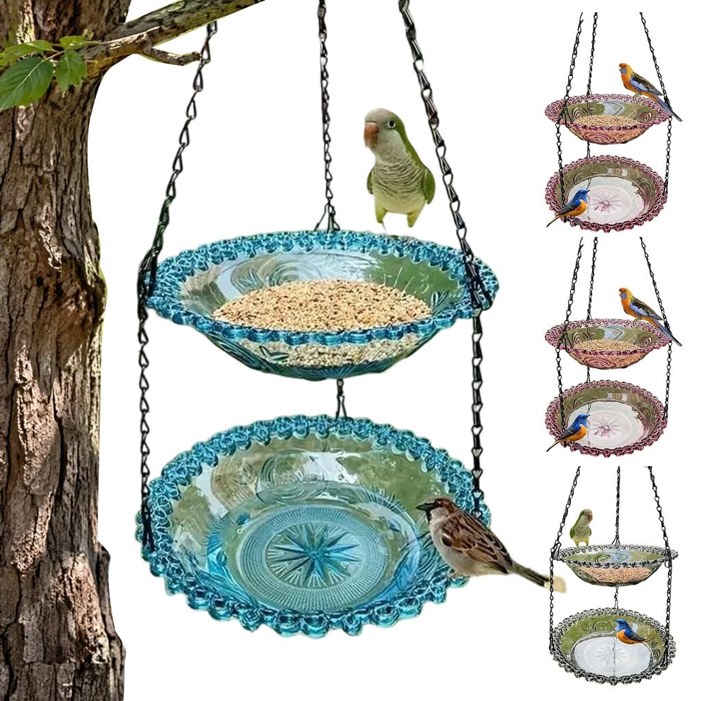 Outdoor Bird Bath Colorful Hanging Bird Bath Feeder Decorative Double Layer Bird Bath for Attract Wild Birds and Hummingbirds