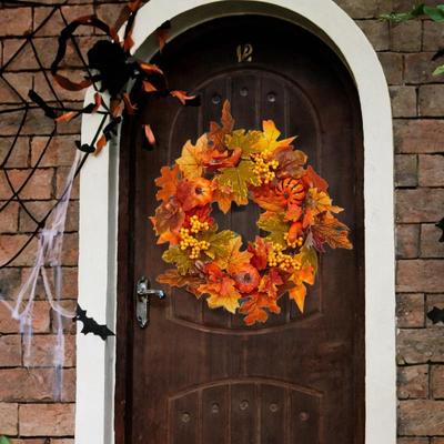 Bunte Herbst Wand Tür Kranz Dekoration Künstliche Ahornblätter Halloween