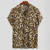 Men Summer Lapel Short Sleeve Shirt Top Leopard Print Single-Breasted Thin Hawaiian Beach Casual Shirt Streetwear