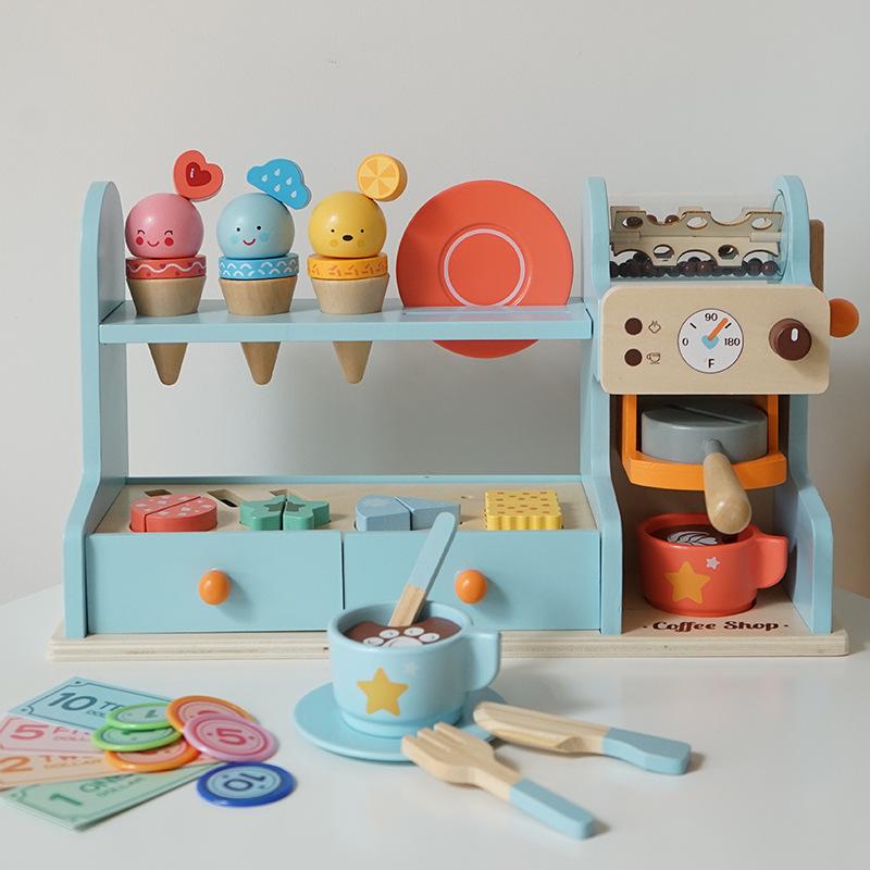 Wooden emulation macaron ice cream cone commissary desserts ins wind building block chiche le playhouse toys