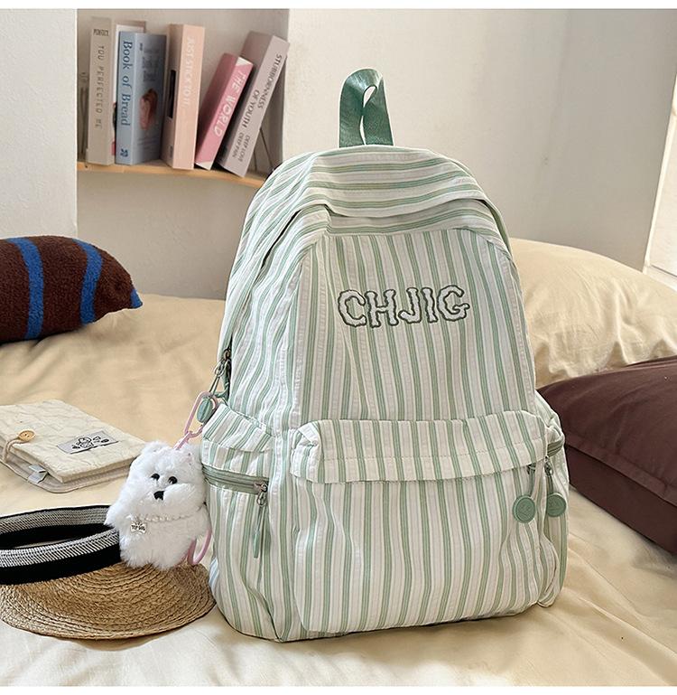Schoolbag high value Japanese ins new fresh and sweet striped backpack junior high school students lightweight large capacity backpack